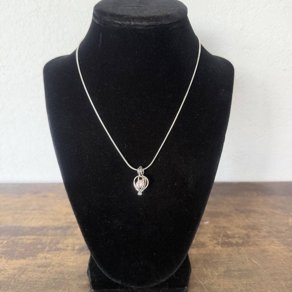 Vintage Silver Tone Necklace Cage Freshwater Pearls 5 Interchangeable
